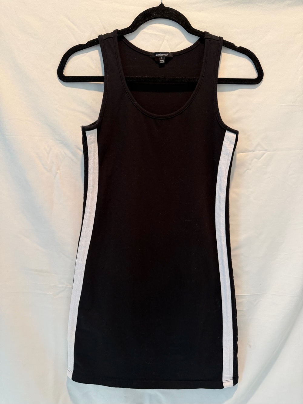 Women’s White/Black Side Strip Cotton Blend Bodycon Sleeveless Mini Dress S